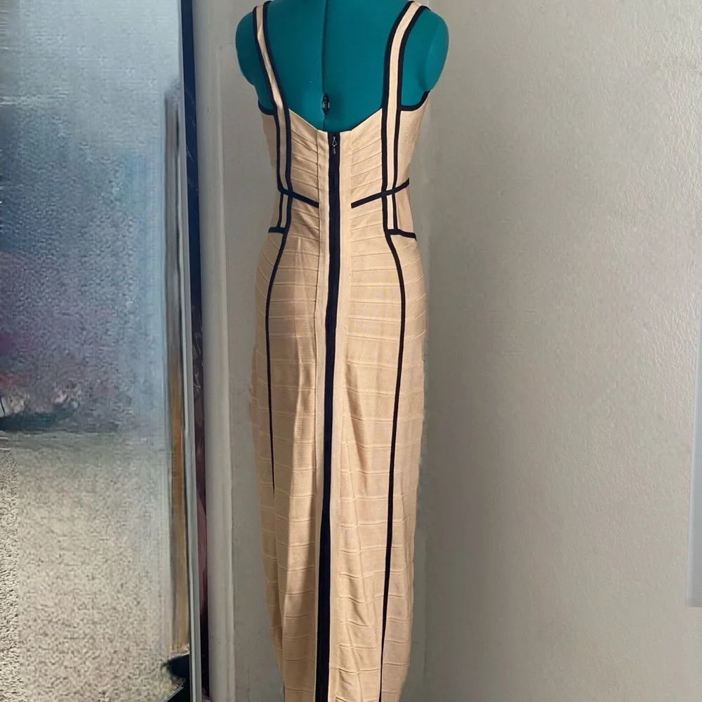 Herve Leger Tan and Black Maxi Bandage Dress Size M - Picture 3 of 7